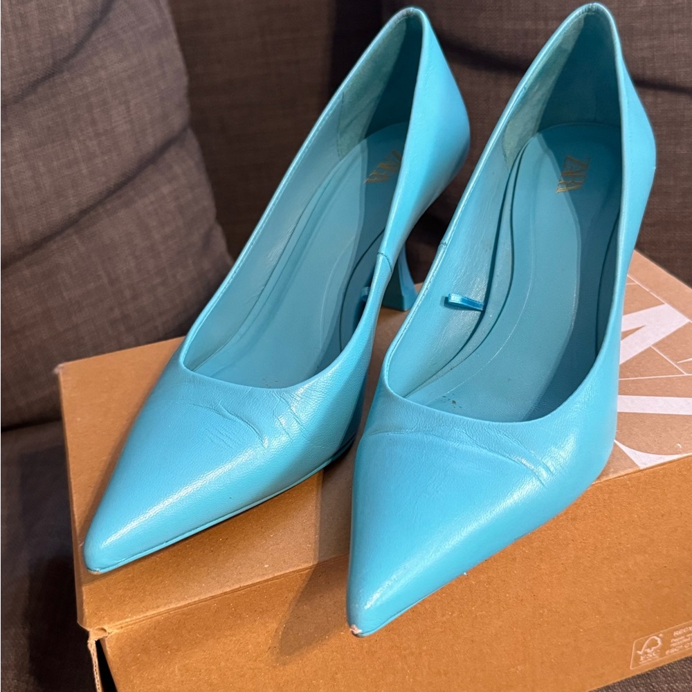 Zara kitten heels shoes turquoise